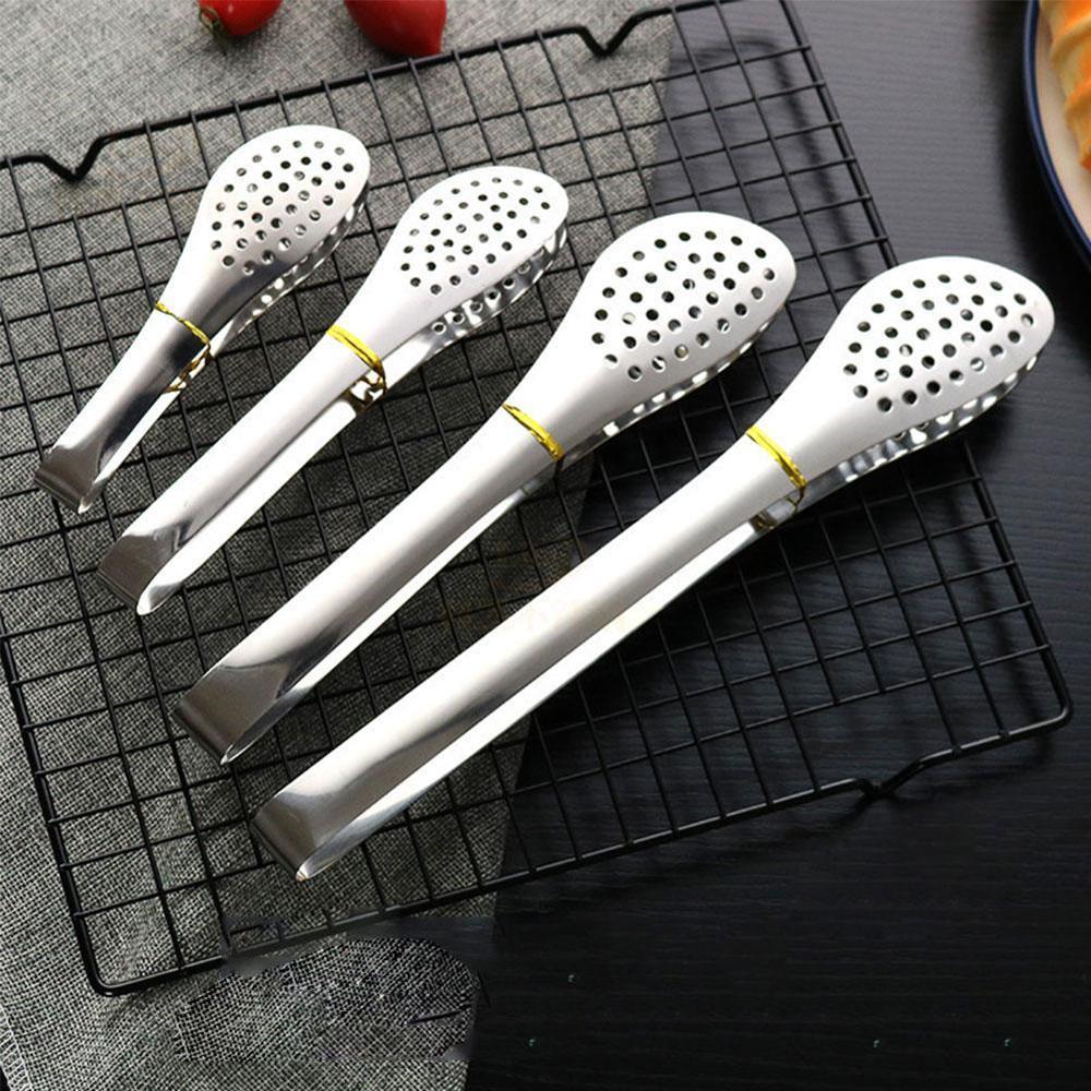 Cocina de acero inoxidable plato de frotamiento pinzas de ensalada herramientas de cocina Abrazadera para calor pinzas para hornear olla Clip pastelería Anti W0R1