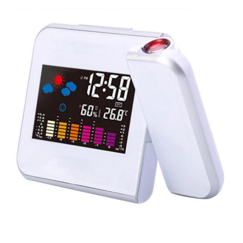 LED Color Screen LED Digital Alarm Clock Backlight Weather Projection Desktop Alarm Clock Home Office LED Desktop Digital Clock: white