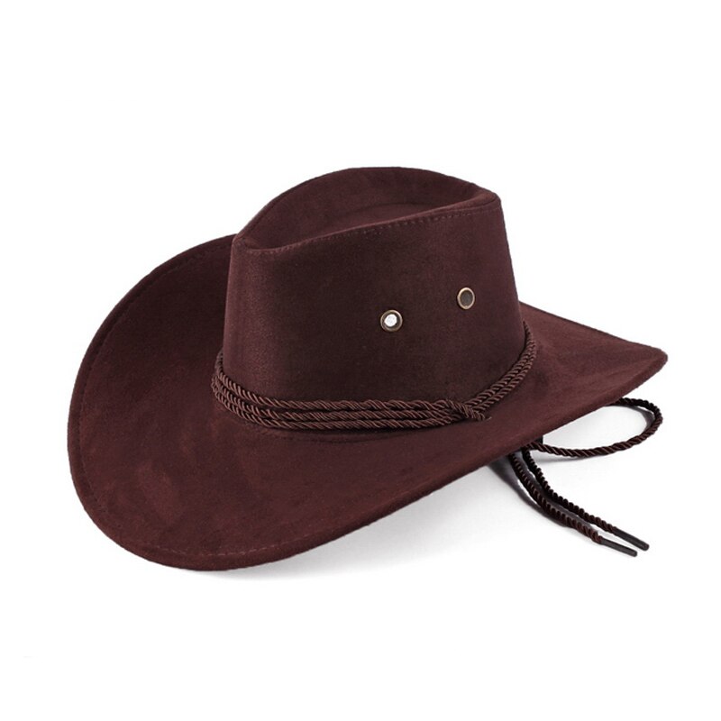 , nueva Unisex, sombrero de cowboy del Oeste, sombrero de turista sólido, sombrero ancho al aire libre, sombrero con visera de jazz, Gorras, al por mayor: Dark  coffee
