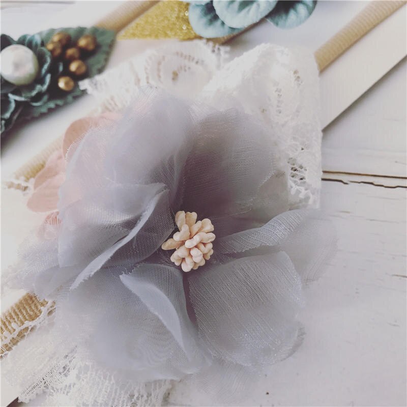 Balleenshiy-Diadema de hecha a mano con flor para niña, banda elástica cabello de nailon, tocado para bebé, accesorios para el cabello para niña pequeña