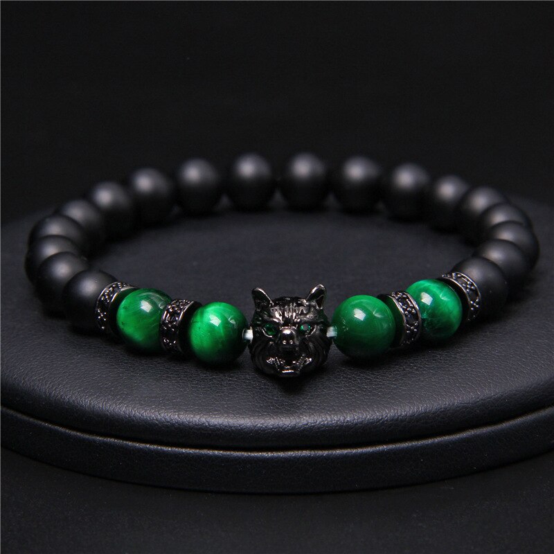 Loup Bracelet noir mat pierre de lave perles bracciali femme amis Bracelets pour femme hommes bijoux hommes bracciali uomo
