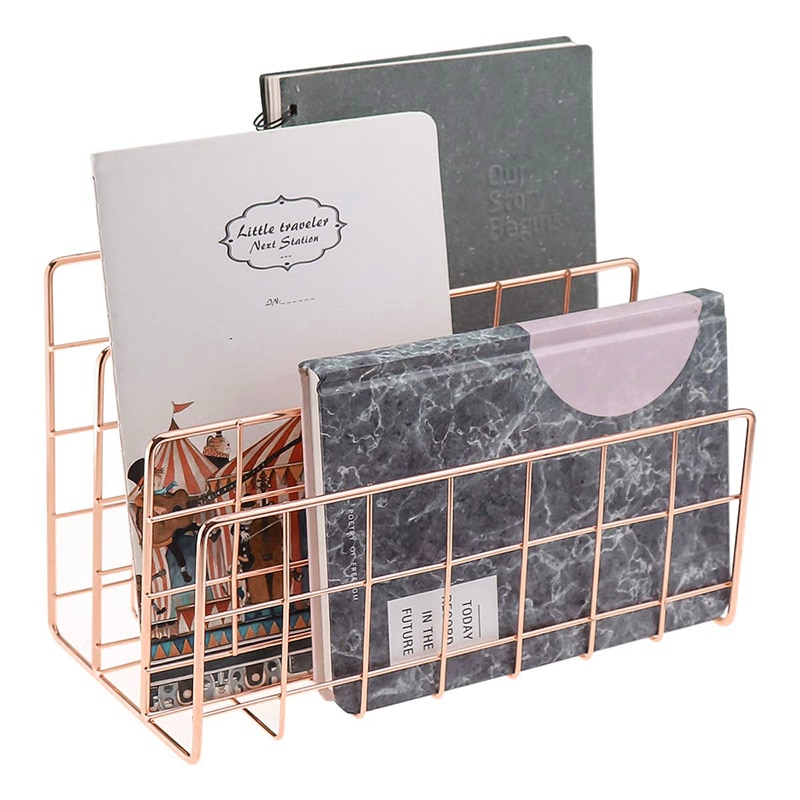 Mail Organizer, 3-Slot Mail Holder, Metal Wire Mail Sorter for Letters, Mails, Books, Postcards and More, Pack of 2, Rose Gold