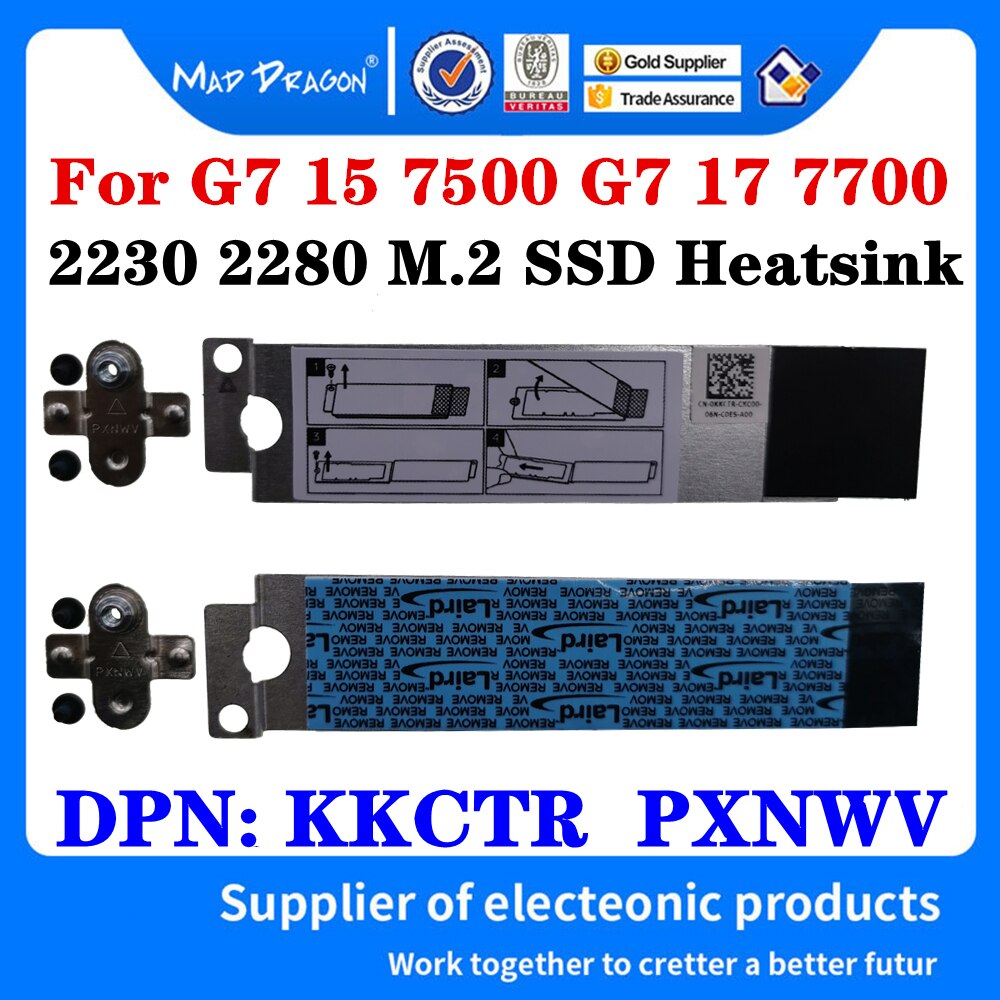 Original 0 kkctr kkctr for dell  g7 15 7500 g7 7700 gaming laptop 2 nd 2280 m.2 ssd kjøling heatsink harddiskbrakettdeksel: 0 kkctr 0 pxnwv