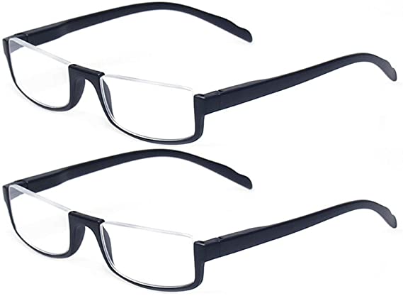 Boncamor-gafas de lectura con marco de media luna para hombre y mujer, lentes de lectura con bisagra de resorte, 2 pares: +250 / 2 Pack Black