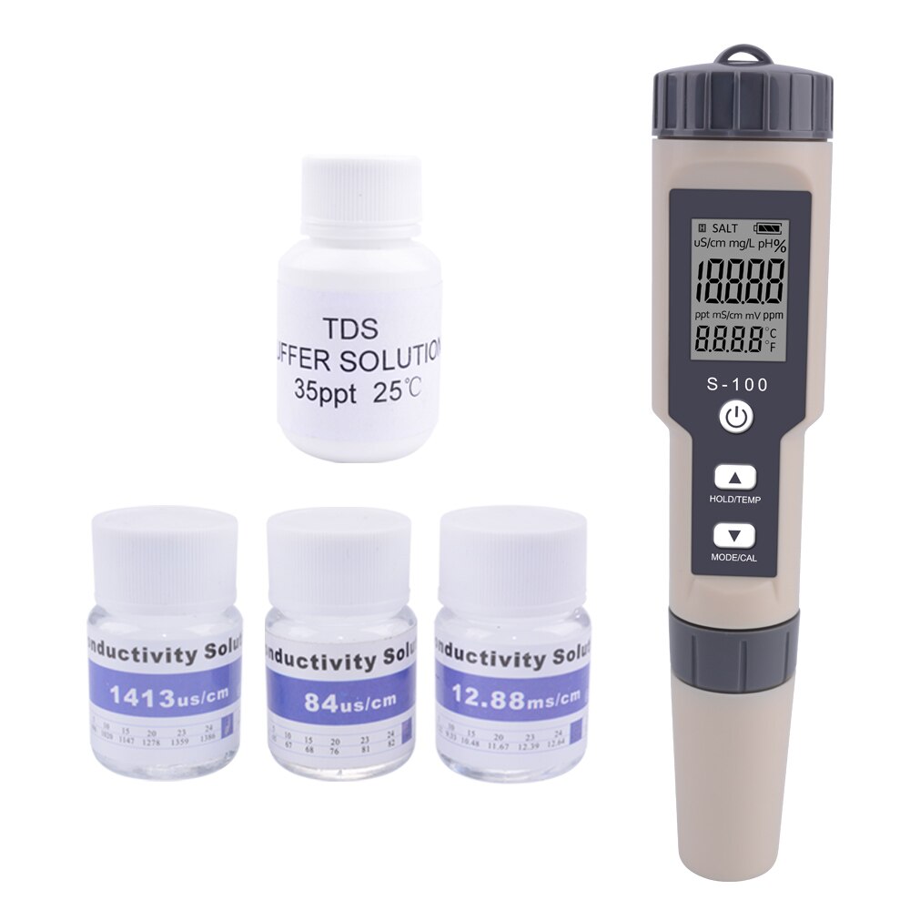 Yieryi S-100 Digital Salinity Meter 4 in 1 TDS/EC/Salinity/TEMP Water Tester with TDS&EC Calibration Solution Buffer: without backlight