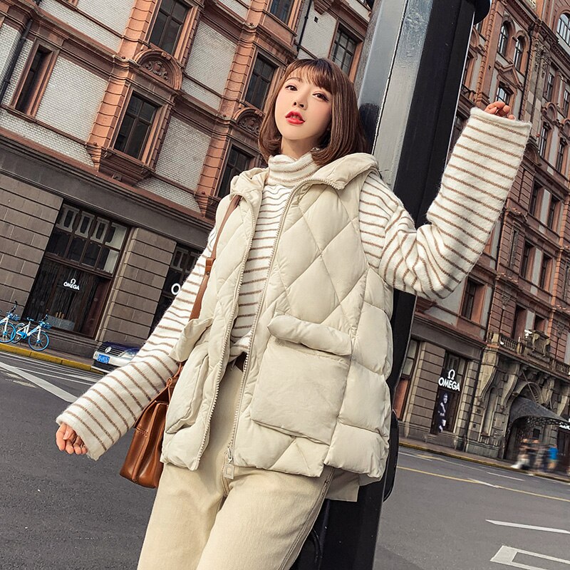 Vest kvinder afslappet ærmeløs blazer hættejakke chalecos para mujer efterår vinter kvindelig koreansk streetwear vest overtøj
