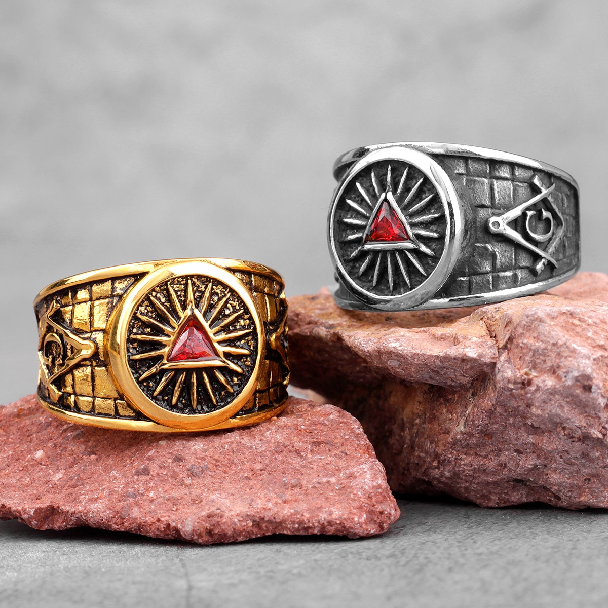 Frimurare frimurare guld silver färg män ringar punk hip hop för pojkvän manlig rostfritt stål smycken kreativitet