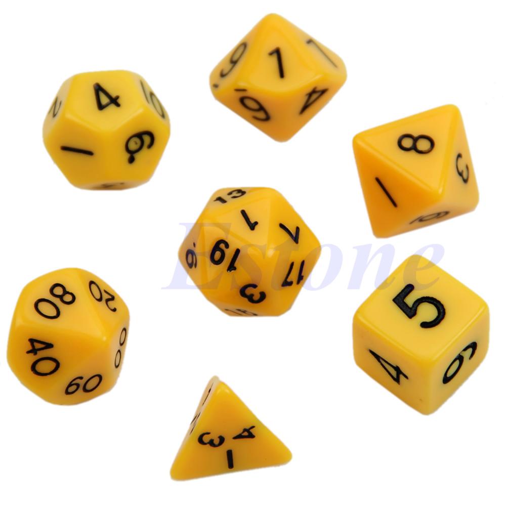 7 pçs branco tomado partido morrer d4 d6 d8 d10 d12 d20 rpg poli jogo de dados: Amarelo