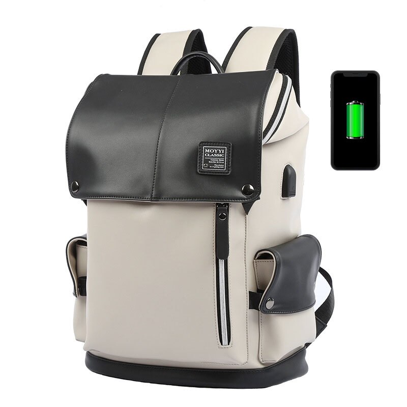 Man Backpack PU Leather USB Recharging Laptop School BaG Male Waterproof Travel Multi-color backpack Casual Bag