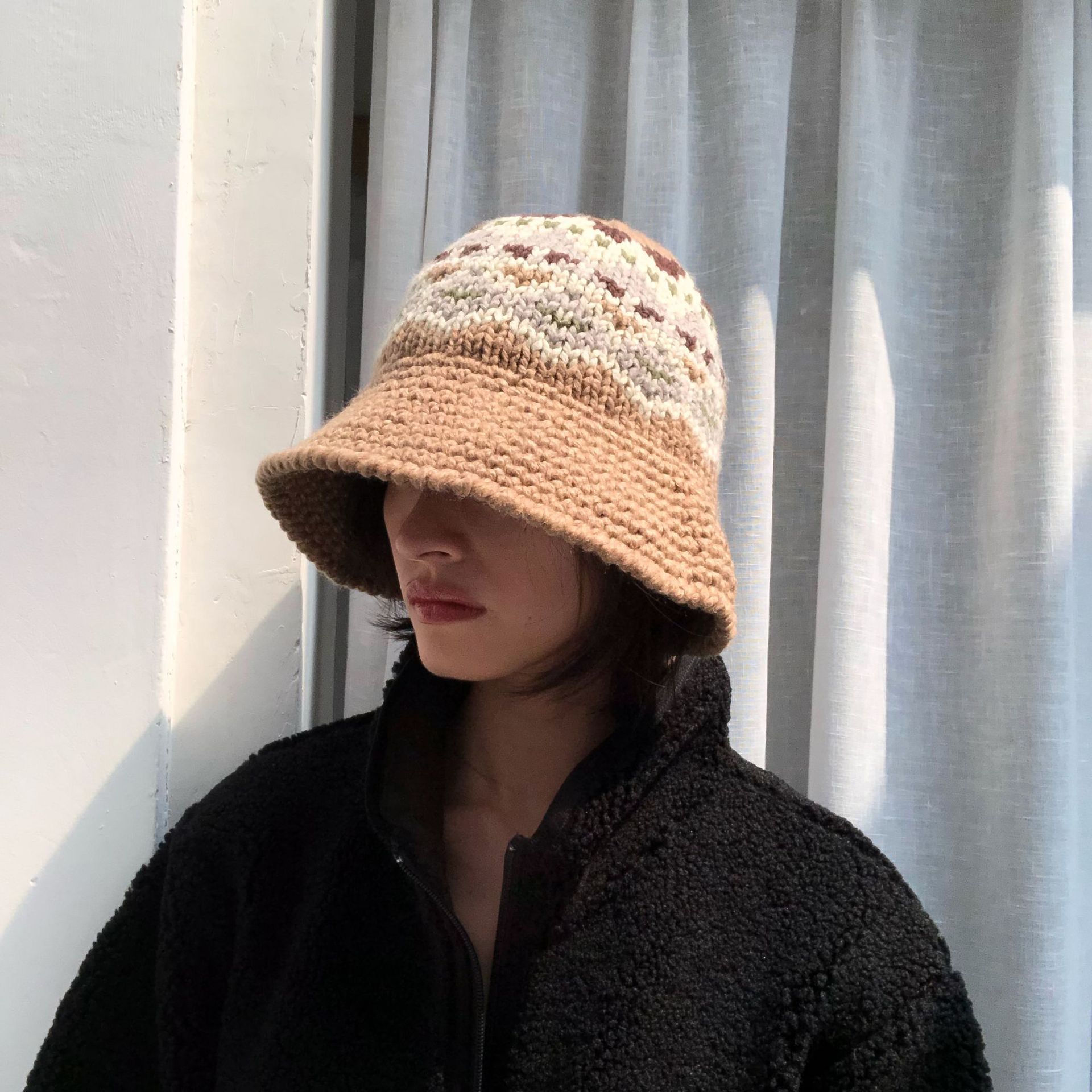 Autumn Winter Knitted Bucket Hats Female Bucket Hat for Women Girl Thickened Soft Warm Fishing Cap Outdoor Lady