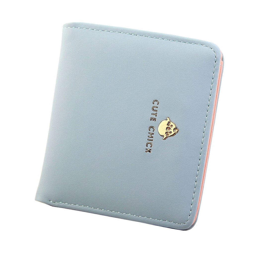 Mini Delgado doblado mujeres cartera corta patrón de Animal lindo monedero Bolsa porta tarjetas nueva mujer billeteras cartera femenina: Sky Blue