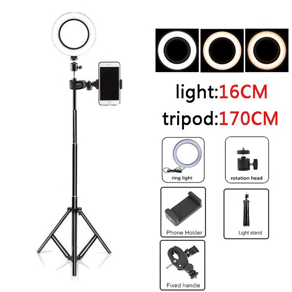 Selfie ring lys med stativ stativ lys kant til mobil cirkulær lampe lys til videooptagelse studie foto lys ringh rong: Marine blå