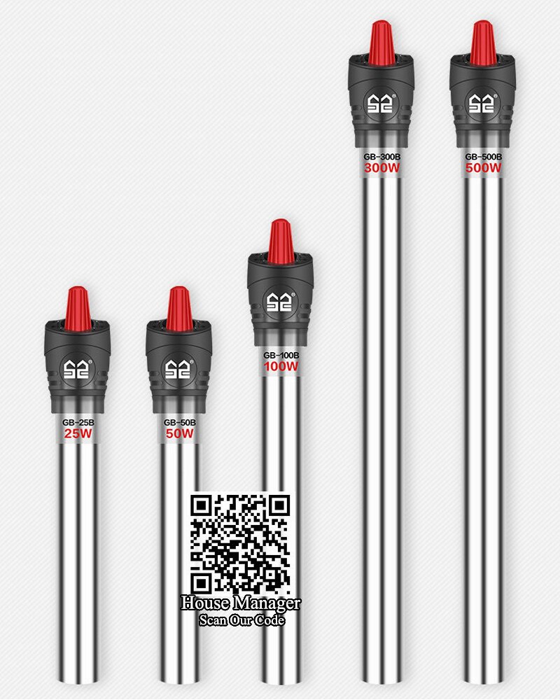 Aquarium Fish Tank Adjust Temperature Controller Stainless Steel Heating Rod, 25~500W Submersible Aquarium Heater for Fish Tank
