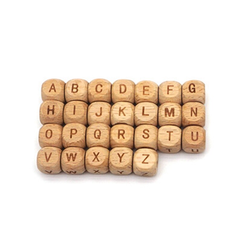 Di legno Massaggiagengive 26Pc di Forma Quadrata in Legno di Faggio Lettera Perline Fai Da Te Catena Ciuccio Massaggiagengive per I Bambini Dentizione perlina Giocattolo per Bambini