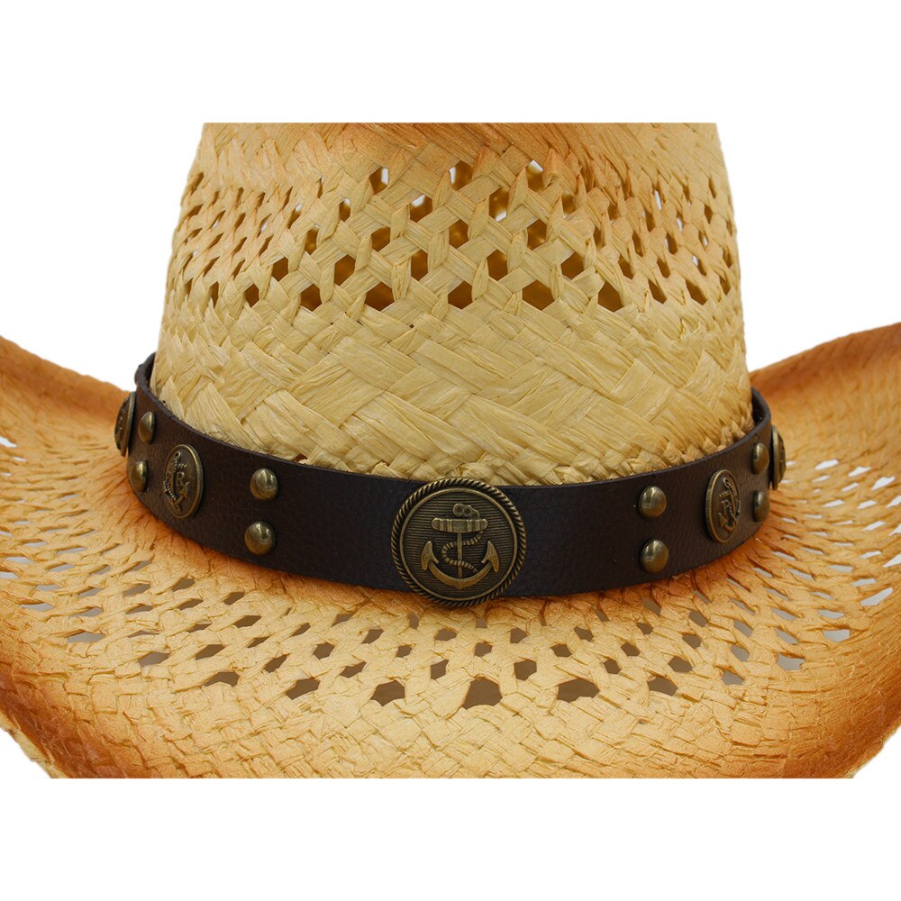 Mode Vrouwen Western Cowboy Hoed Met Mode Lederen Lint Voor Dame Stro Strand Zon Sombrero Cowgirl Hoed Maat 58 cm a0129