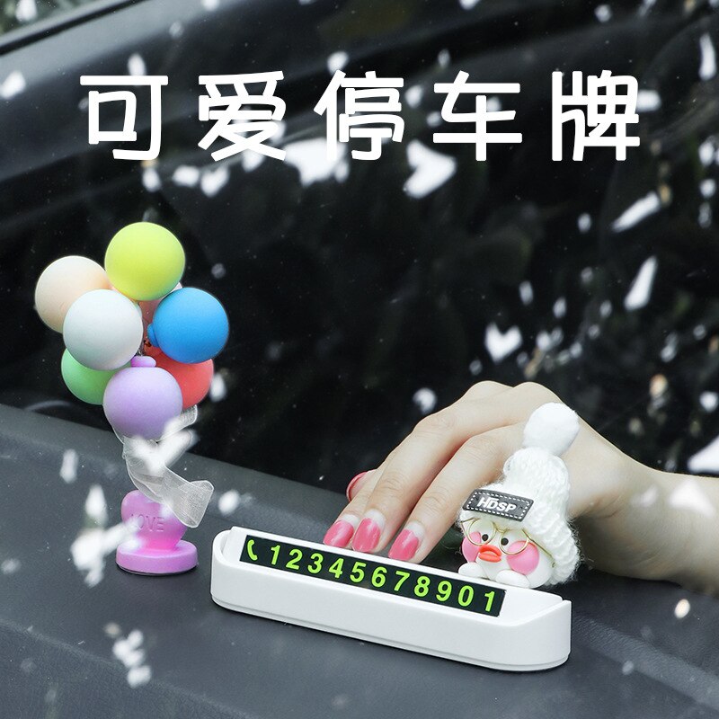 Cute Cartoon Doll Car Dashboard Decoration Temporary Parking Card Personality Parking Number Sign Girl's Day