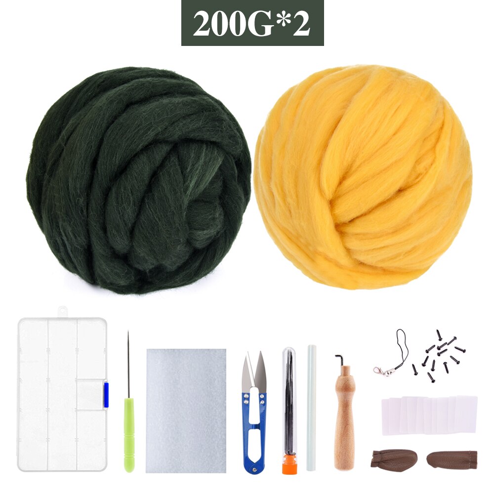 200g Yellow/Green Wool Felt Craft Kit 86 Colors DIY Wool Felt Kit Handle Wool Set Weaving Needlework Spinning Craft Kits: A set