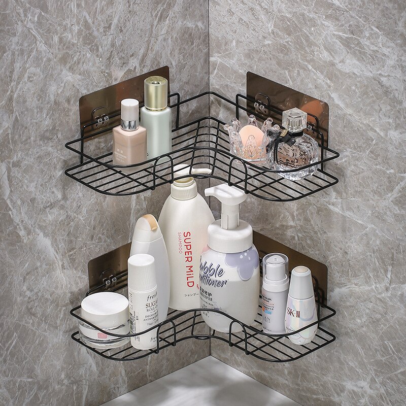 Goud Geen-Boor Badkamer Plank Hoekplank Douche Shampoo Magazijnstelling Houder Wc Organizer Wc Badkamer Planken Accessoires