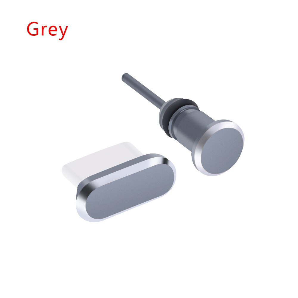 2pcs/set Anti Dust Plug Set USB Type-C Port and 3.5mm Earphone Jack Plug For Xiaomi Huawei P20 Samsung Galaxy S9 S10 Plus: grey