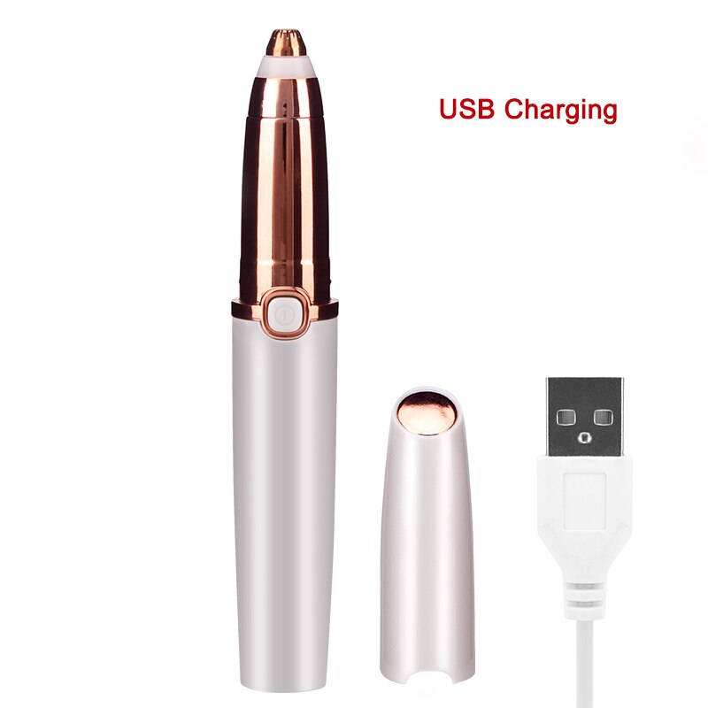 Electric Eyebrow Trimmer Epilator Makeup Painless Eye Brow Shaver Razors Portable Facial Hair Remover Women depilator battery: White-USB charge