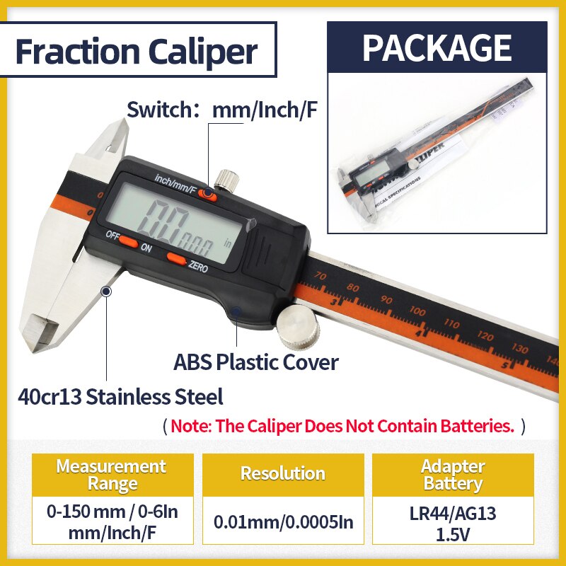 Dial Caliper Metal Vernier Caliper With Dial Indicator Stainless/Carbon Steel Gauge Measuring Tools Micrometer Pied A Coulisse: Fraction Caliper