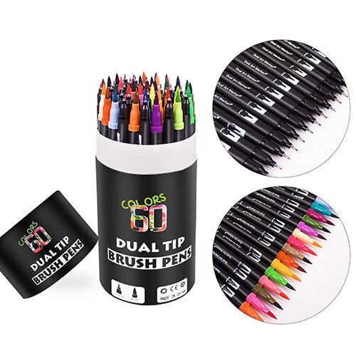 brush marker set for Art Supplies 48/60/100/120 Colors Soft Brush Marker For Drawing Painting Set Watercolors Pen for School: 60 Colors Black