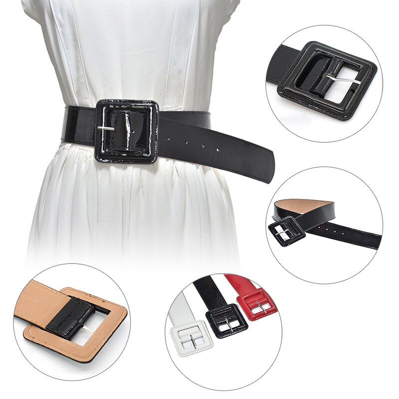 Cinturón ancho de charol para mujer, cinturón ancho con hebilla, accesorio para vestido, corsé, faja