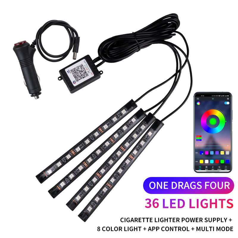 Kit de tira de luces LED de neón para Interior de coche, accesorios de retroiluminación RGB, aplicación remota, Control de música, lámpara decorativa automática: Color blanco cálido
