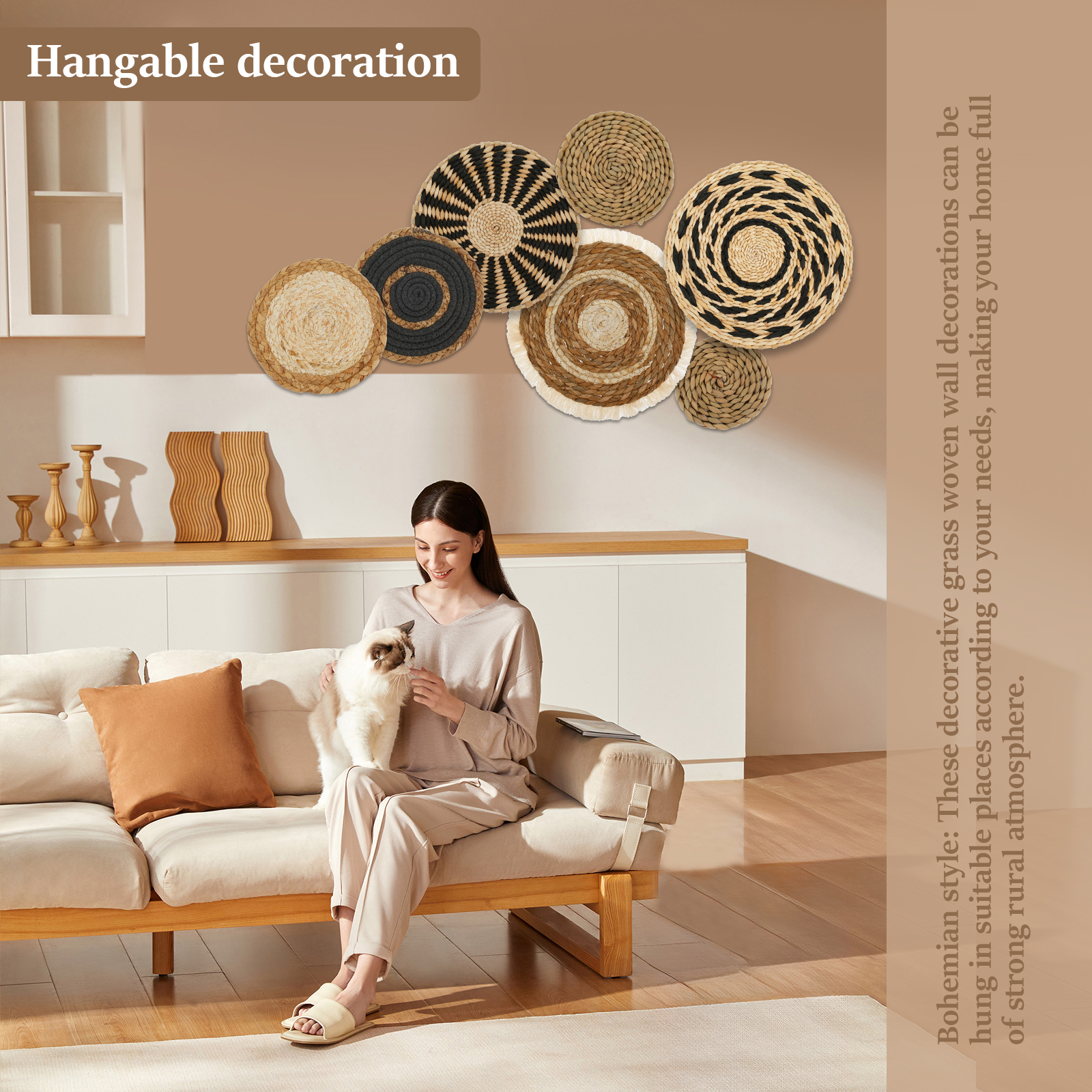 7 Stuks Ronde Boheemse Geweven Muur Mand Decor Handgemaakte Geweven Muur Decor Voor Thuis Opknoping Boheemse Muur Decor Voor Feest