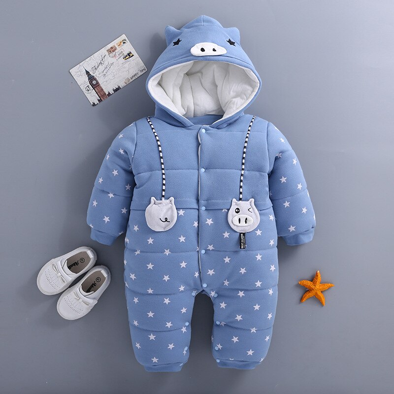 Inverno recém-nascido snowsuit bebê menino grosso algodão quente macacão bebês bonito com capuz macacão geral roupas da menina da criança casaco roupas