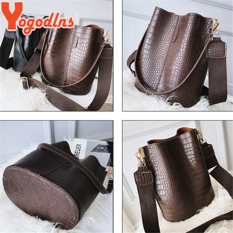 Yogodlns – sac à bandoulière motif Crocodile pour femmes, sacs en cuir Pu, sacs seau grande taille rétro Large sangle