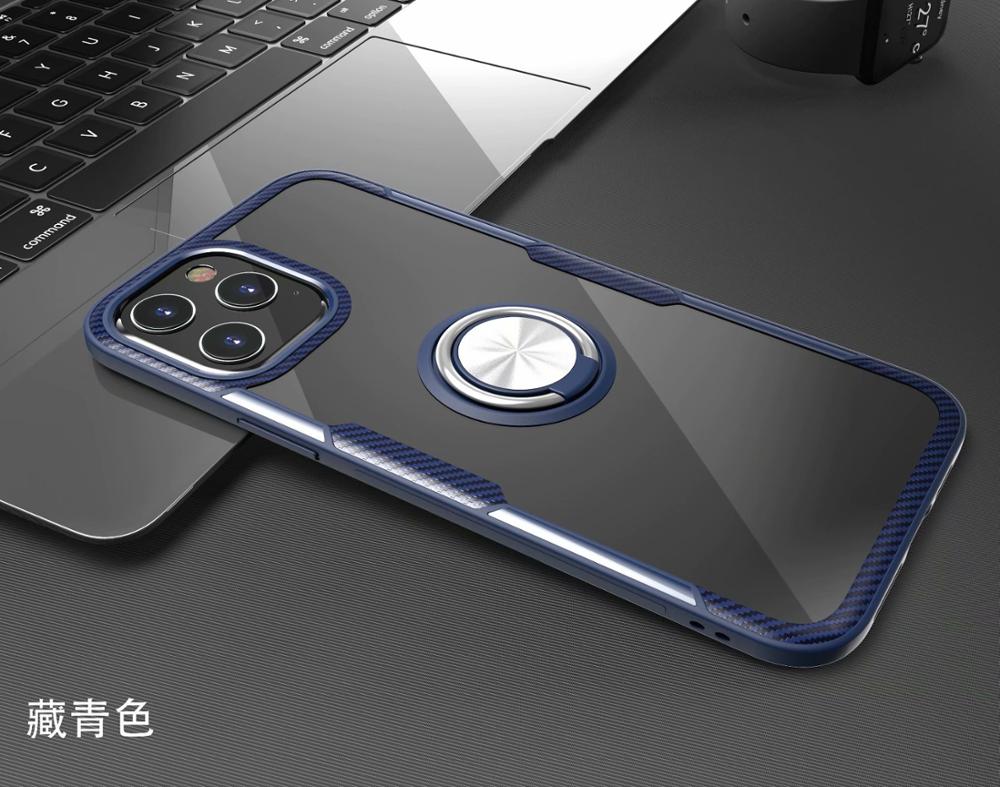 Til eple iphone 12 pro max deksel hardt med ringstativ magnet gjennomsiktig beskyttende bakdeksel deksel til iphone 11 12 pro 12 max: Lerret / Himmelblå
