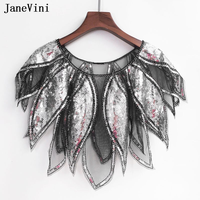 JaneVini – Veste boléro De Mariage bleu Royal, paillettes dorées, en Tulle, châle De fête, Cape De mariée