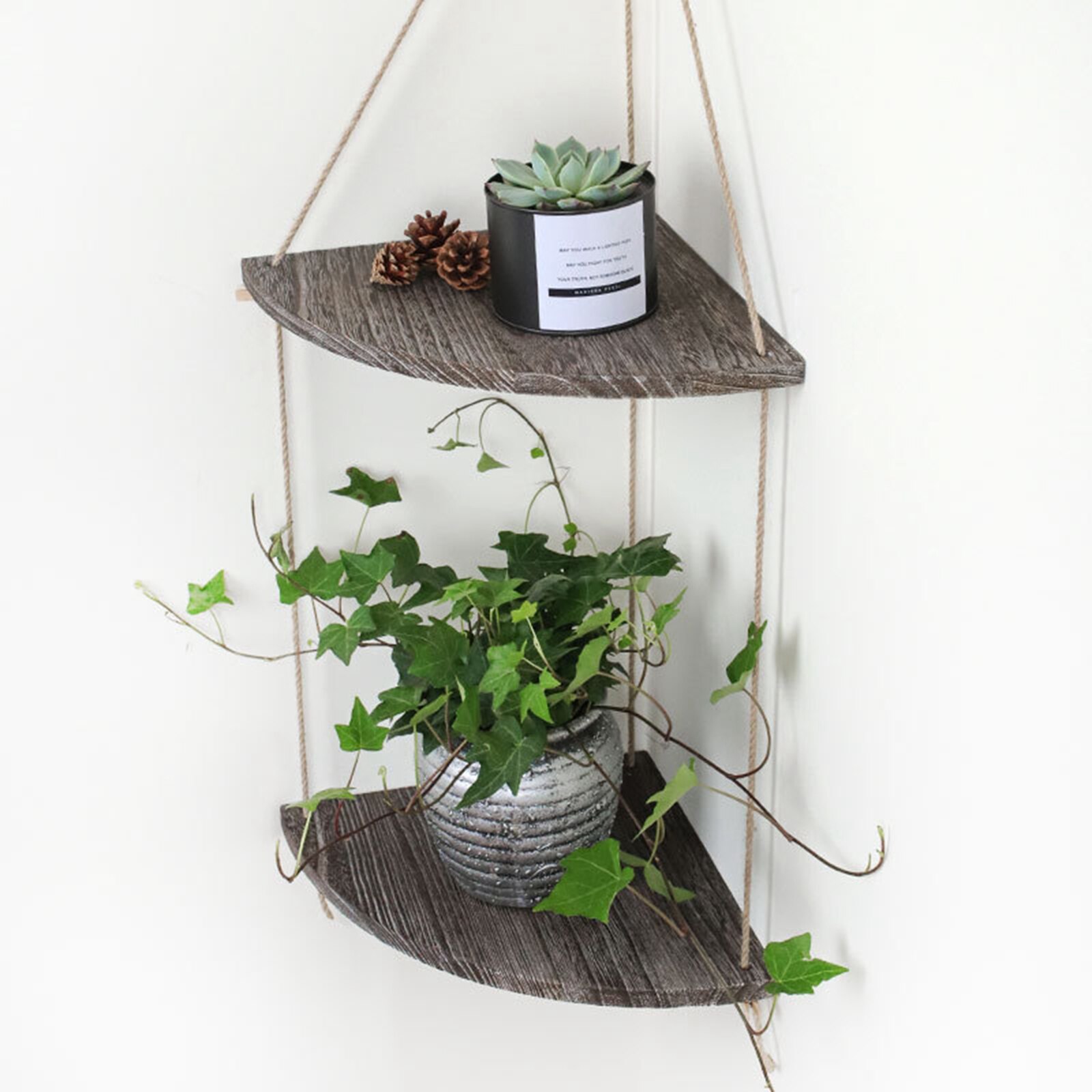 Estantes de esquina colgantes para exteriores, repisa de esquina de madera decorativa para jardín, cocina, baño y dormitorio, sala de estar y baño: brown 2 tier