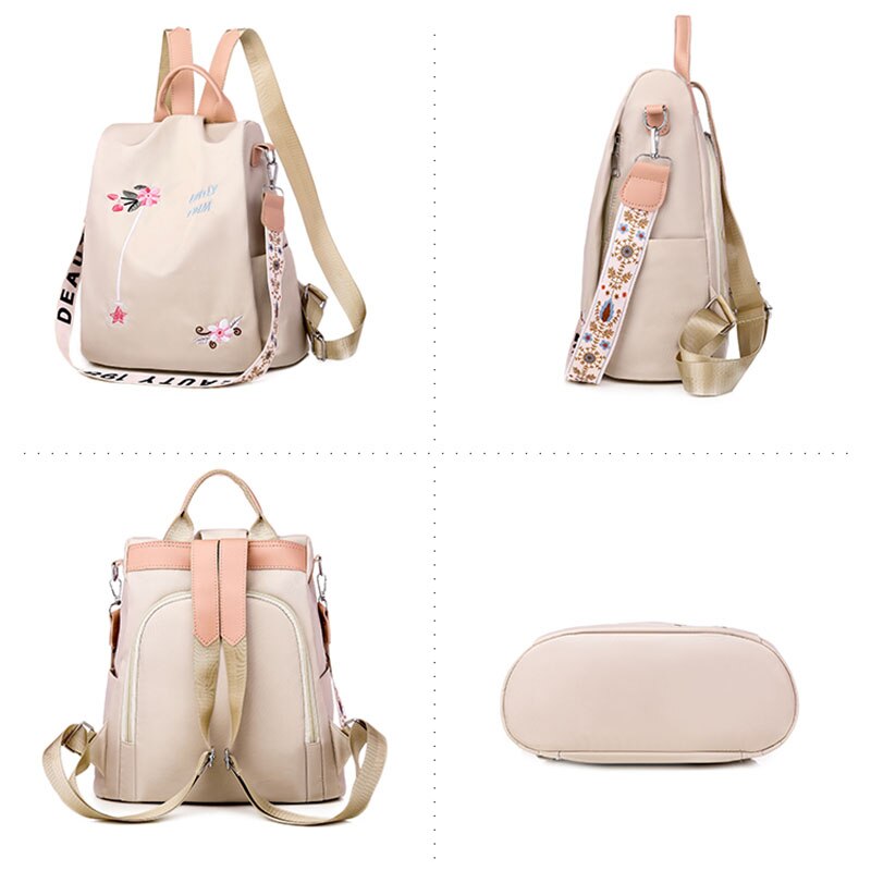 Waterdicht Anti Diefstal Oxford Rugzak Vrouwen Met Borduurwerk Bloemen Elegante Vrouwelijke Schooltas Rugzakken Voor Tiener Meisjes Tieners