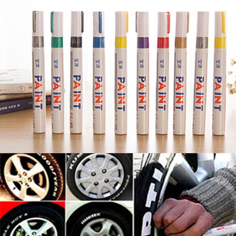 1Pcs 12 Kleuren Waterdichte Auto Tyre Loopvlak Rubber Metalen Permanente Verf Marker Pen Diy Album Prachtige Zwarte Kaart graffiti Pen