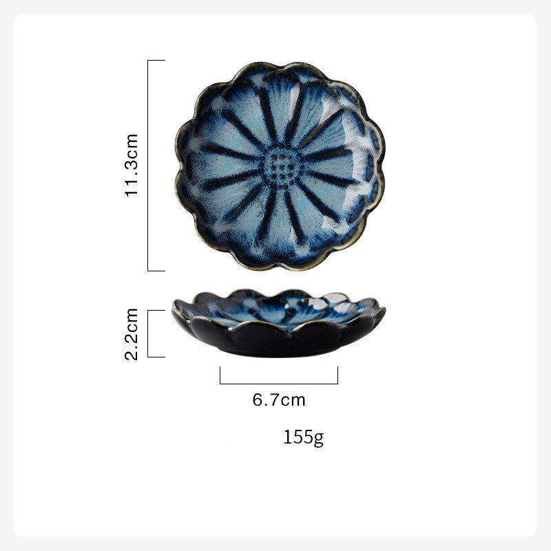 Smuk retro lotus keramisk tallerken porcelæn ovn glaseret blomst middag tallerken sauce nødder frugt bakke fest snack retter tallerken: Blå blomst