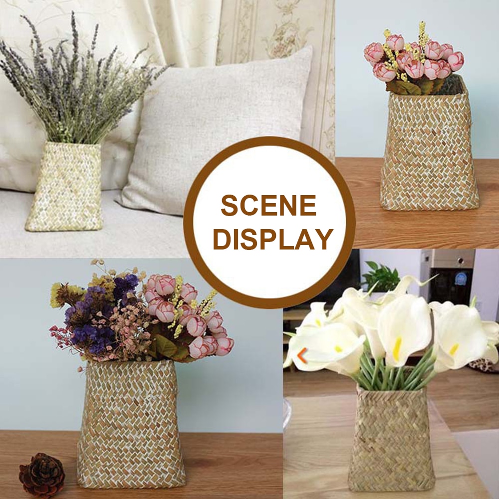 Rattan Straw Storage Basket Clothing Storage Basket Wicker Basket Folding Flower Pot Home Garden Hanging Basket Wedding
