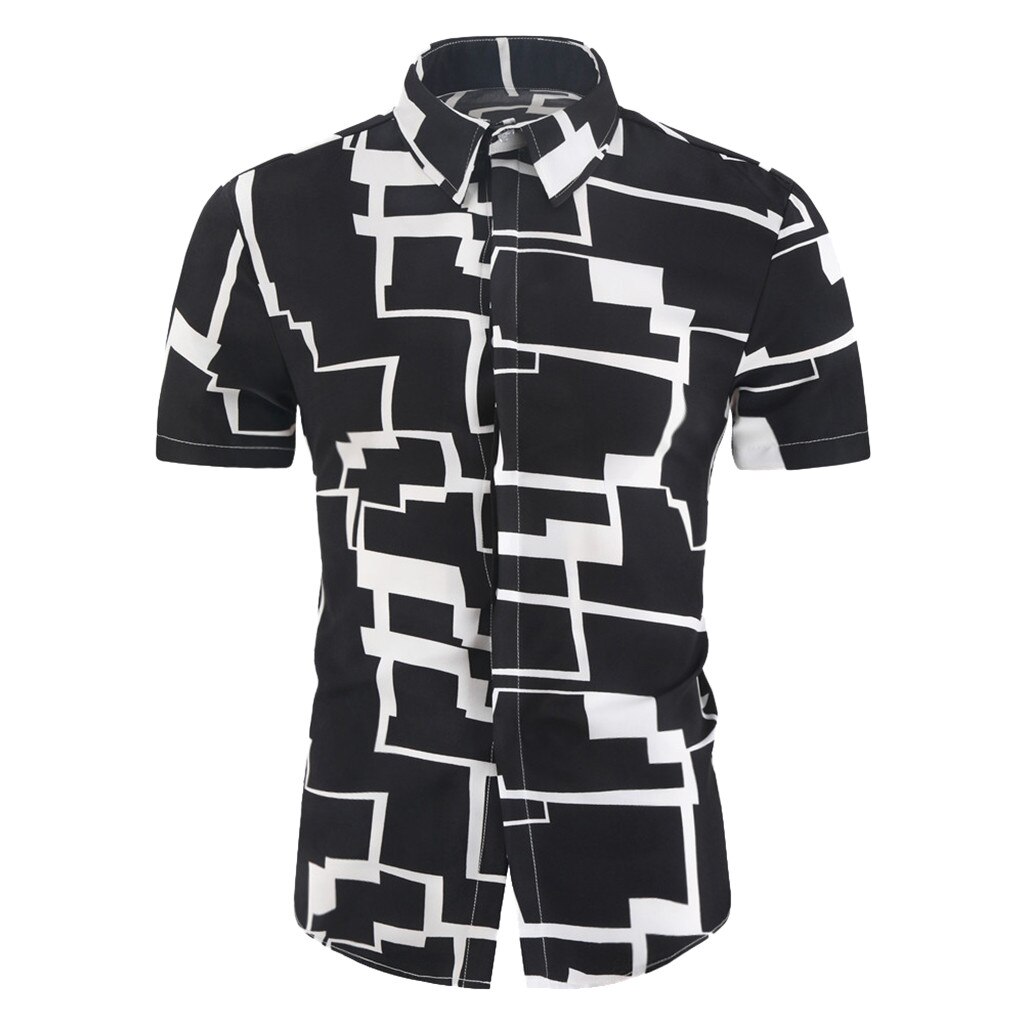 Hawaiian Loose Men's Shirts Camisa Ethnic Short Sleeve Shirt Men Casual Printing Turn-down Collar Blouse Top Camisa Masculina 4#: XXL