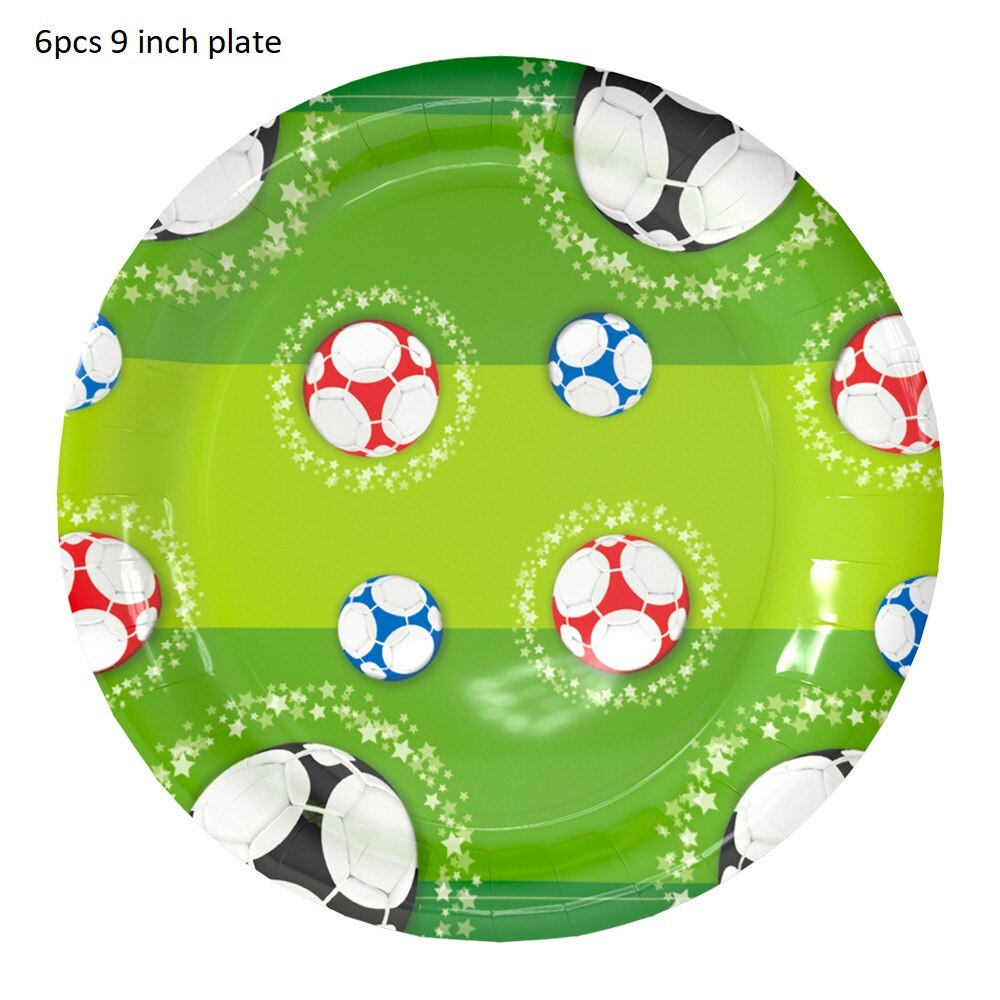 Voetbal Party Servies Papier Plaat Cup Servetten Tafelkleed Banner Gelukkige Verjaardag Event Feestartikelen Voor Jongens Festa: 6pcs 9 inch Plate