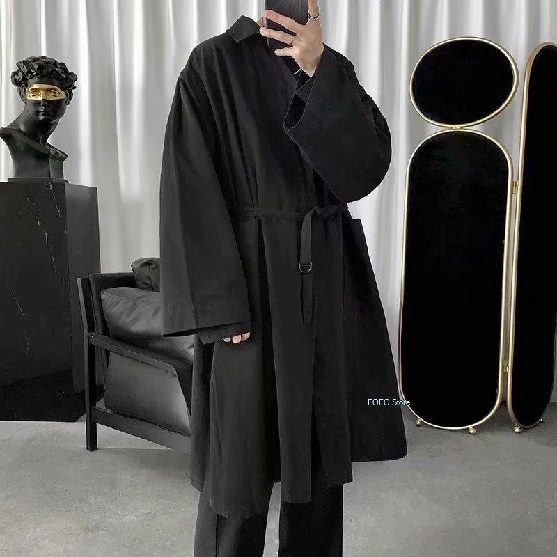 Autumn Long Black Oversized Trench Coat Men Long Sleeve Loose Dark Academia Aesthetic without Buttons 2022