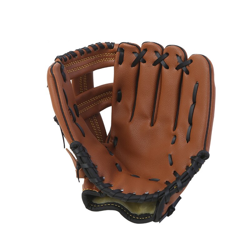 Men Children Baseball Gloves Leather Baseball Game Gloves: Brown / S (10.5 inch)