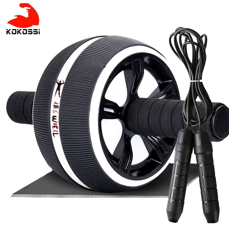 Kokossi Abs Abdominale Roller Oefening Wiel Fitness Apparatuur Mute Roller Voor Armen Terug Buik Core Trainer Body Vorm Training: Black with rope