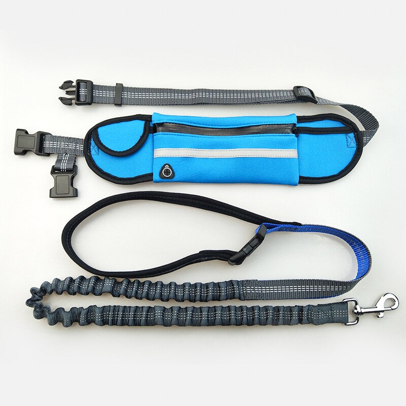 Benepaw holdbar håndfri bungee hundesnor med lomme reflekterende justerbar taljebælte kører kæledyrsnor til mellemstore hunde: Blå