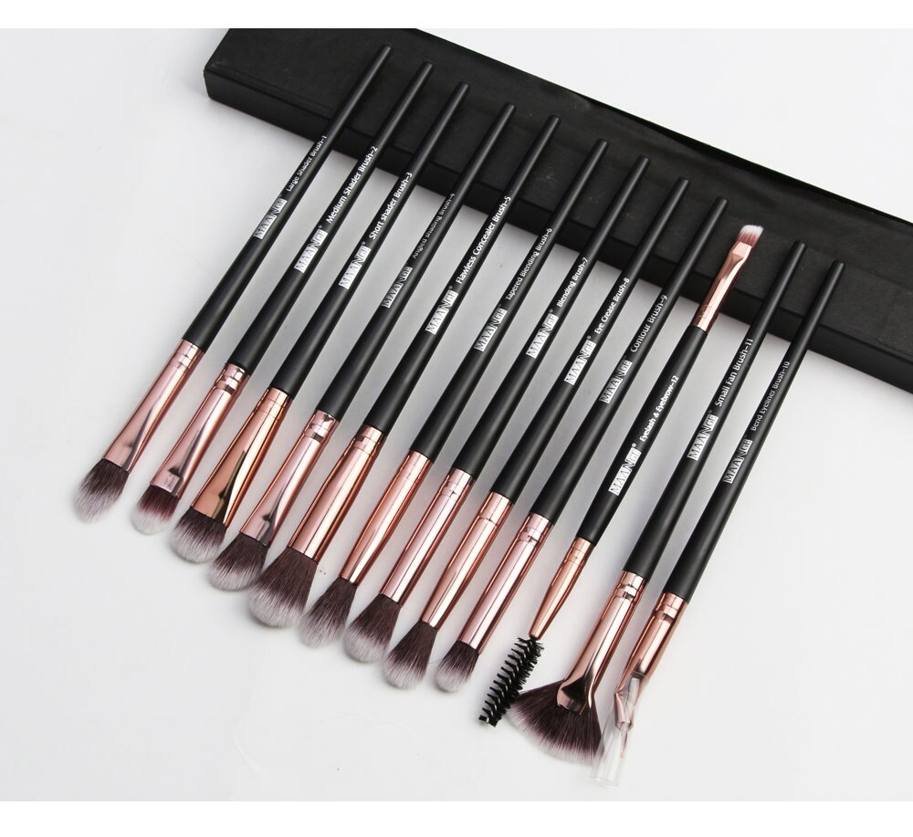 12 Stuks Make-Up Kwasten Set Professionele Nylon Fiber Oogschaduw Blending Eyeliner Wimper Wenkbrauw Borstel Voor Make-Up Tool Maquillaje