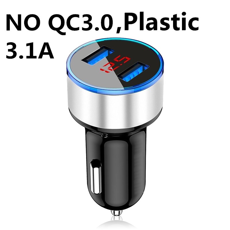 36W Quick Charge 3.0 Dual Qc 3.0 Metalen Auto Telefoon Oplader Led Digitale Display Voor Iphone Xiaomi Samsung Huawei usb Snel Opladen: Plastic 3.1A NO QC S