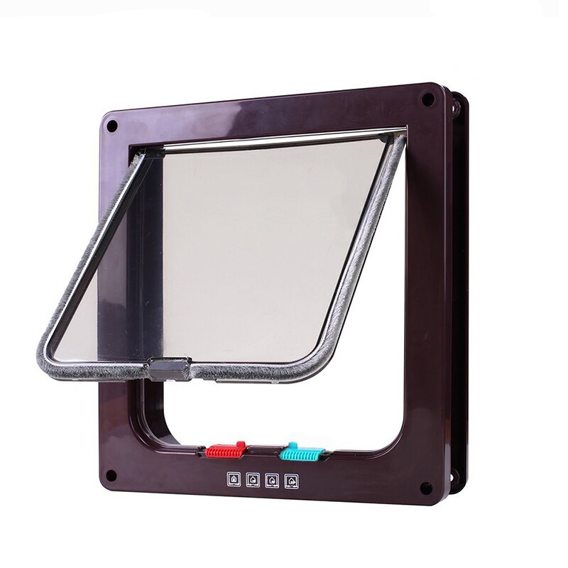 Dog Gate Cat Flap Door 4 Way Lockable Security Entrance Exist Door Plastic Small Dog Door Kit for Doghouse Kennel Pet Supplies: Dark Brown / S 19.7x19x2cm