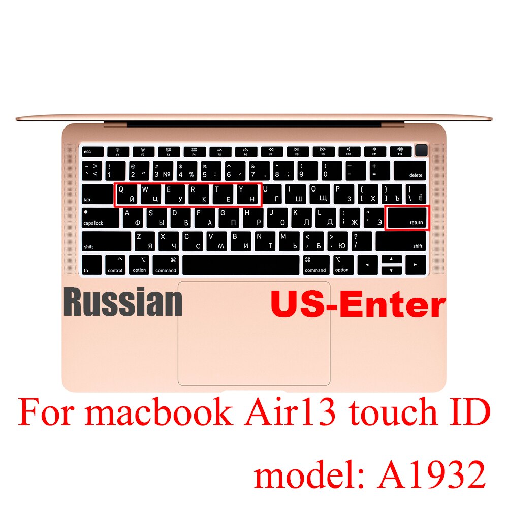 Rosyjska obudowa klawiatury laptopa dla macbook pro13 touchbar wersja amerykańska/europejska dla 13air A2337A2179 A2159 A2289 A1708 folia silikonowa: US New air13 A1932