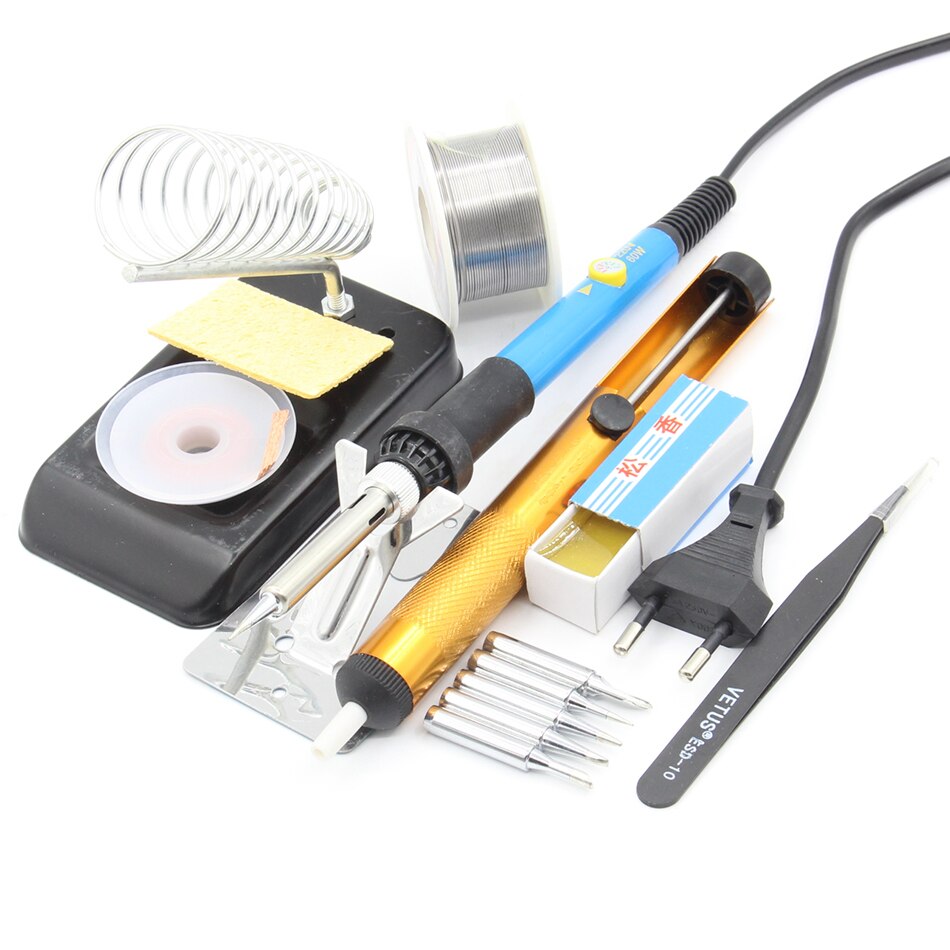 60W 220V Electric Adjustable Temperature Welding Solder Soldering Iron Welding Tool with 5pcs Iron Tips: 220V EU / C