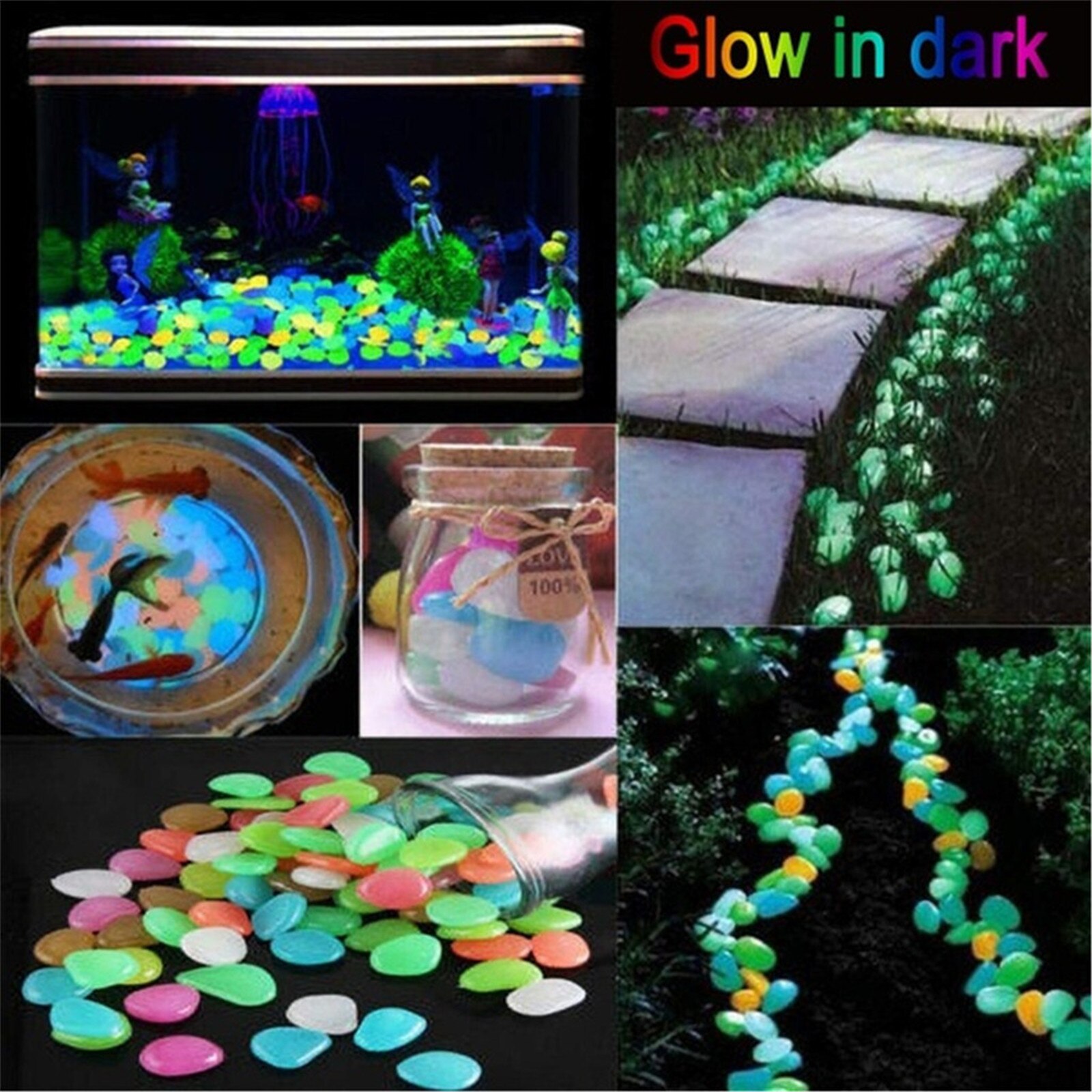 10PC Glow in The Dark Pebbles Luminous Stones Rocks For Garden Aquariums Decoration